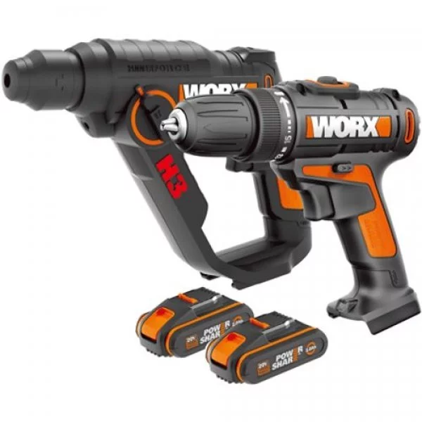 Worx boorhamer en boormachine set WX927 20V (2 accu's)