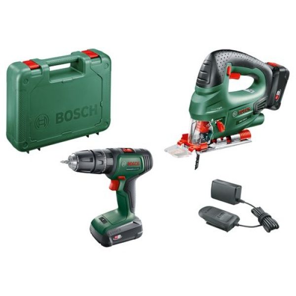 Bosch accuboormachine met klopfunctie + decoupeerzaag Toolkit UniversalImpact 18V (2 accu’s)